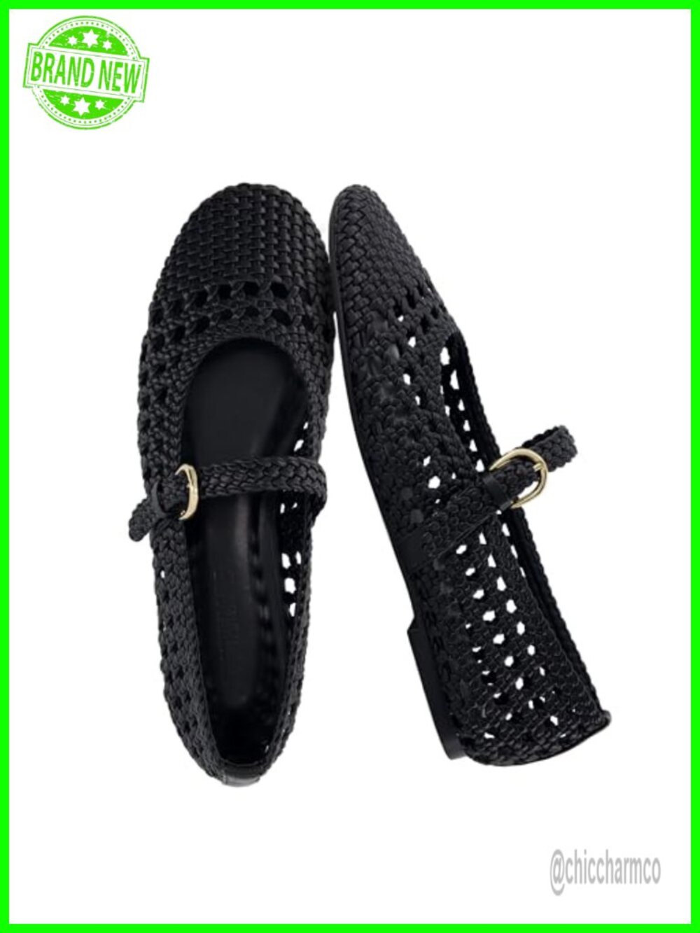 Woven Mary Jane Ballet Flats Adjustable Buckle Comfort Faux Leather